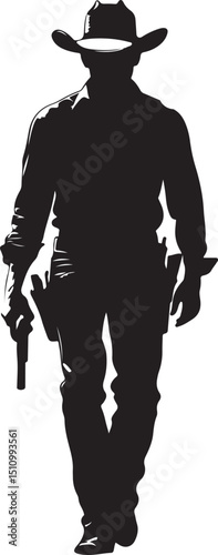 Cowboy With Gun Silhouette Vector Illustration on Transparent Background