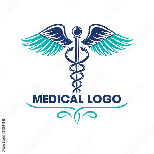 Elegant Medical Logo Design with Caduceus Symbol and Decorative Elements