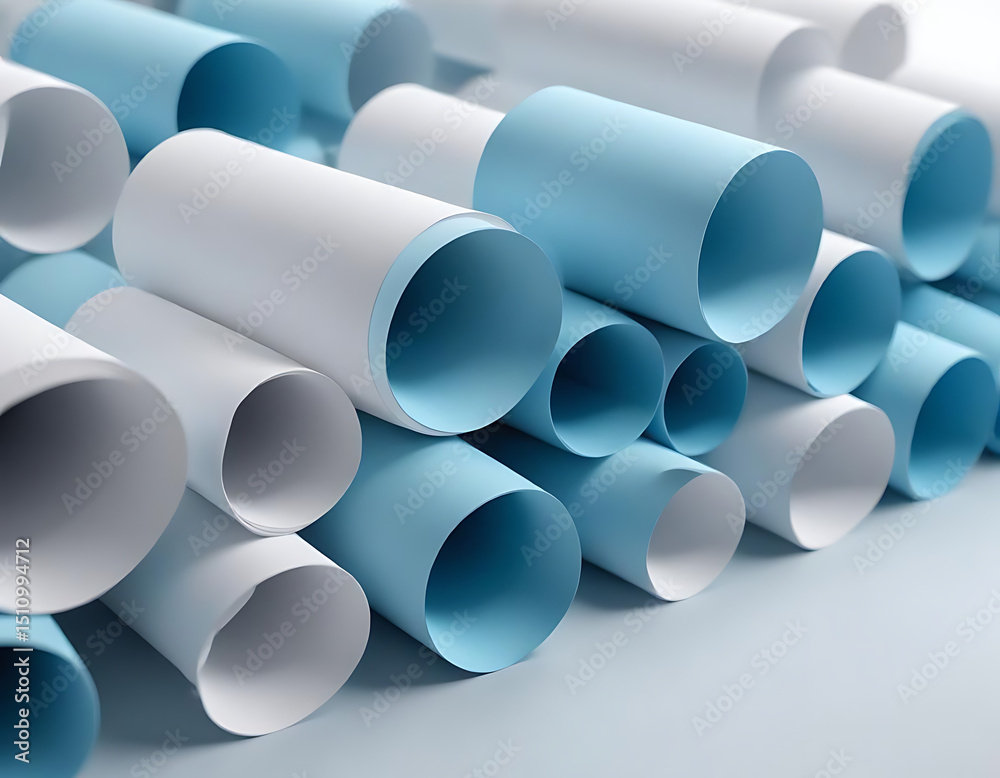 Fototapeta premium Blue cylindrical 3D shapes abstract pattern