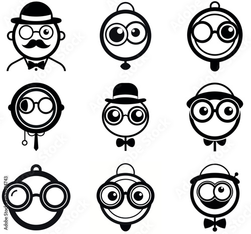 Whimsical Nerd Face Icon Set with Hats and Glasses