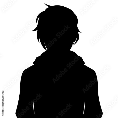 Silhouette of a Person: A stark silhouette of a person, rendered in a striking black, with a hoodie, against a clean background, representing an air of anonymity and mystery.