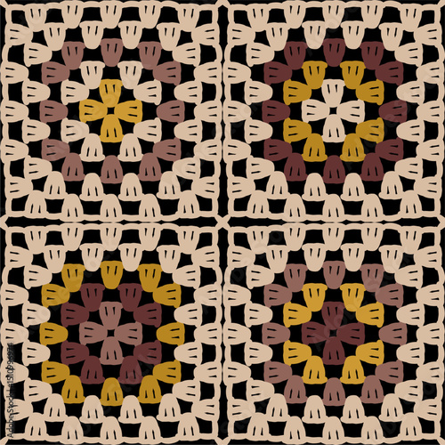 Pattern with crochet granny square wallpaper handmade decorative art design print	

