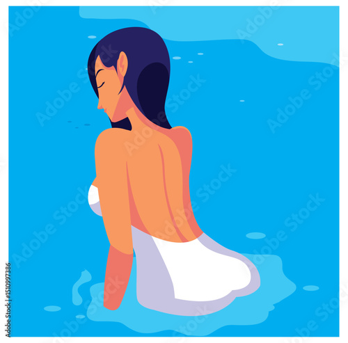 Vector Illustration: Woman Standing in Water