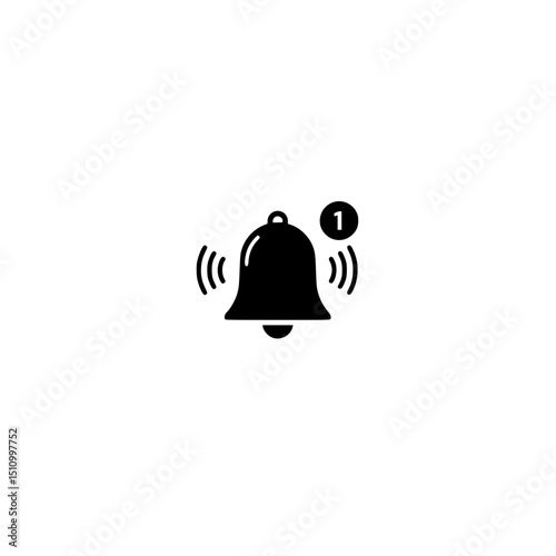 Notification bell alert icon with one new message reminder sound ringing attention symbol vector