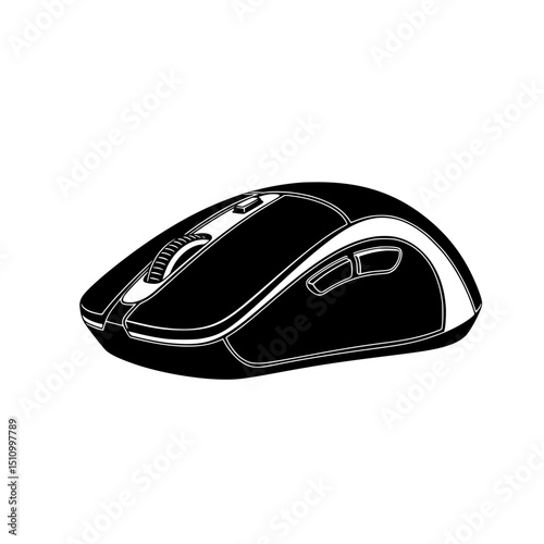 Illustration of black wireless computer mouse gaming mouse pc mouse ergonomic mouse optical mouse scroll wheel device