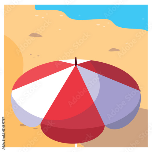 Vector Illustration of a Beach Scene with an Umbrella and the Ocean