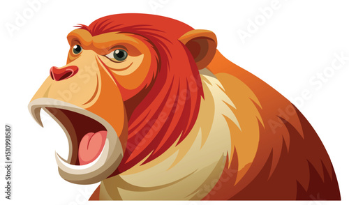 Angry red uakari monkey head illustration