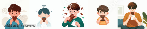 vector of a boy eating chocolate