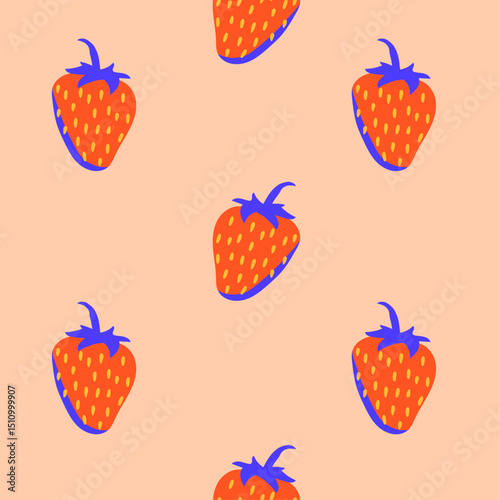 Seamless strawberry pattern. Colorful hand drawn romantic print, pattern for textile, wrapping, packaging. Vector Illustration.
