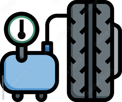 Air compressor inflates car tire in garage, ensuring proper pressure for safe and efficient driving, showcasing automotive maintenance and care.