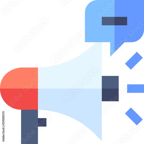 Megaphone announces important message with speech bubble on white surface, symbolizing communication and public announcement, creating a sense of urgency.