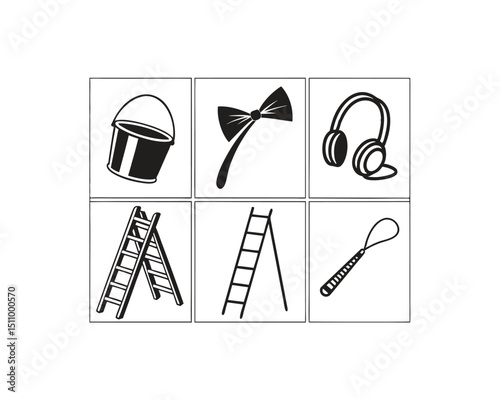 Six Simple Black and White Icon Illustrations