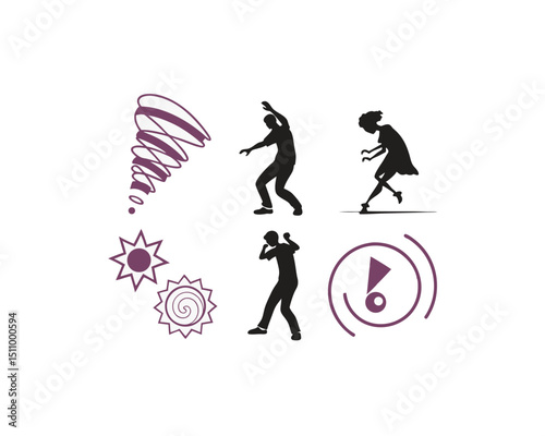 Silhouette Figures Reacting to Various Natural Disasters
