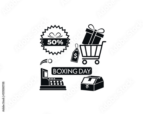 Boxing Day Sale Illustration with Shopping Cart and 50 Percent Off