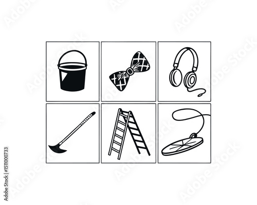 Six Simple Black and White Icon Illustrations
