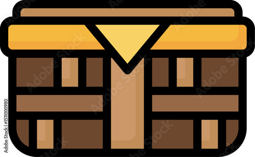 Wooden chest sits closed, secured with golden trim, holding hidden treasures in a mysterious and adventurous setting.