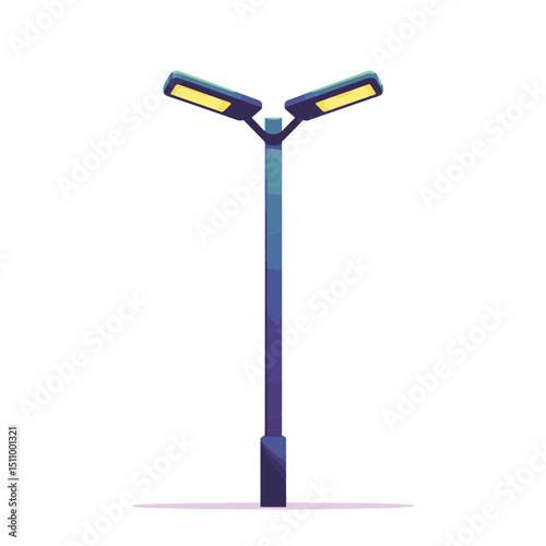 Stylized street lamp design with sleek lines and modern aesthetic, vibrant colors of blue and purple, minimalist urban concept of lighting design or architecture