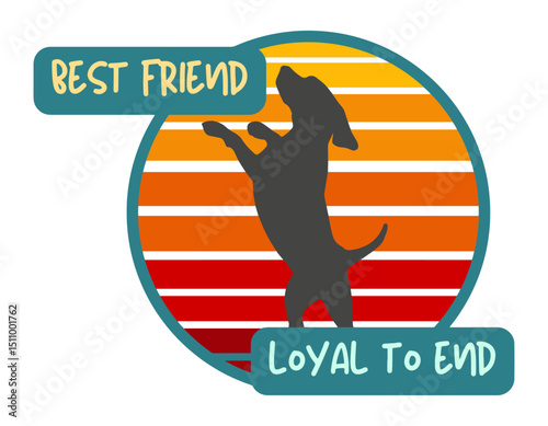 Dog Silhouette Sunset Background Loyal Companion Best Friend Badge