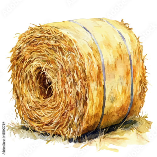 watercolor of Hay Bale, vector high quality, isolated on a white background.