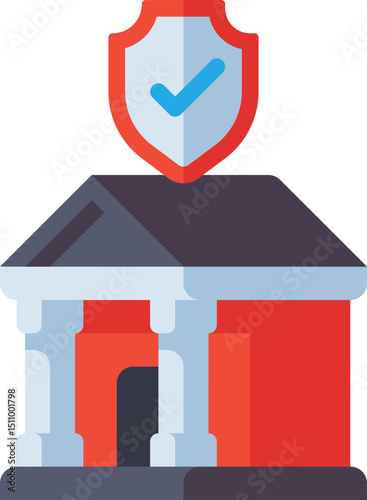 Bank building secures financial transactions with a protective shield, ensuring safety and trust in banking services.