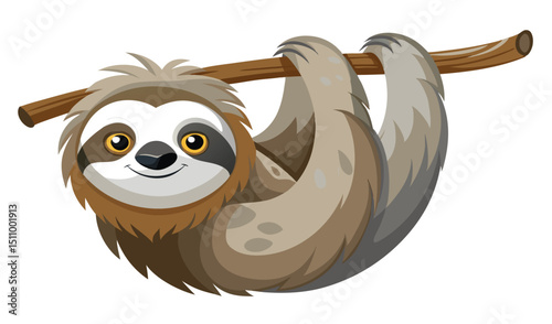 Cute cartoon sloth hanging on a branch