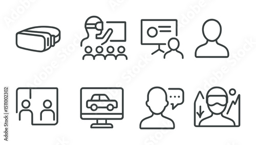 Virtual reality education and communication icons.
