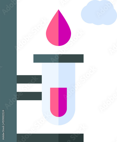 Blood drop falling into test tube in laboratory, representing medical research and scientific analysis with clean and modern aesthetic.