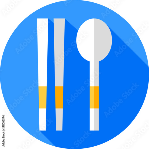 Chopsticks and spoon arranged neatly on blue plate, representing asian cuisine with simplicity and modern flair.