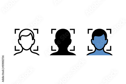 Vector Illustration of Three Face Recognition Icons with Male Silhouettes in Different Styles