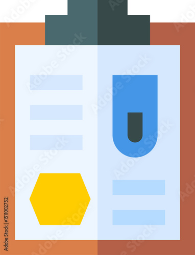 Clipboard displaying scientific data with test tube and hexagon in a laboratory, representing research and analysis with a clean, modern aesthetic.