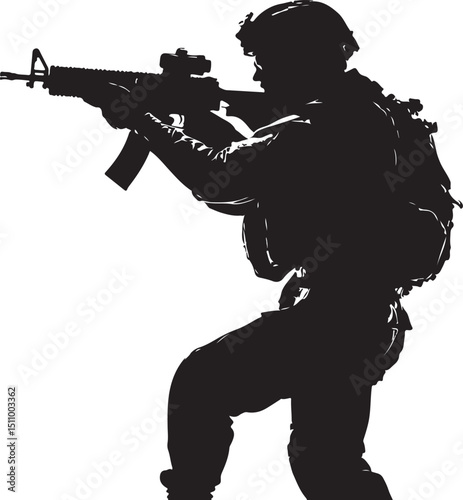 Soldier Silhouette Vector Illustration on Transparent Background