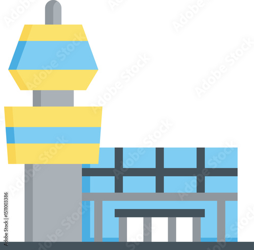 Airport control tower stands tall against a clear sky, guiding aircraft with precision and ensuring safe air travel operations.
