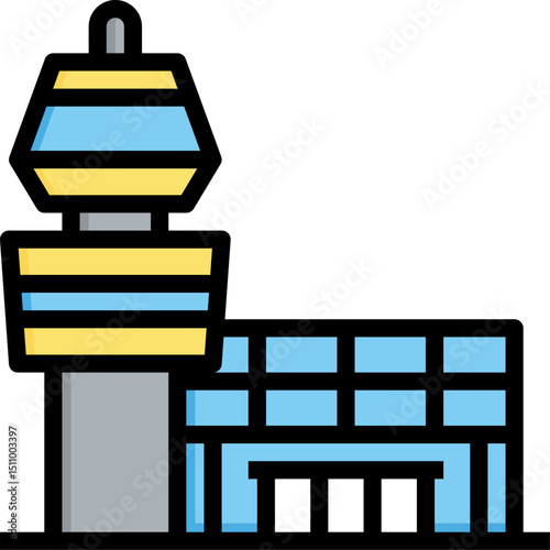 Airport control tower standing tall against a clear blue sky, symbolizing travel and modern transportation, evoking a sense of adventure and connectivity.