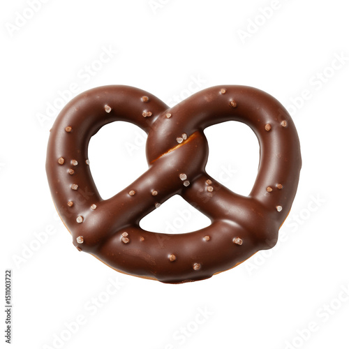 Ultra realistic uhd photo of a standalone chocolate covered pretzel twist with clear contours on a white transparent background with no shadows, commercial photoshoot concept