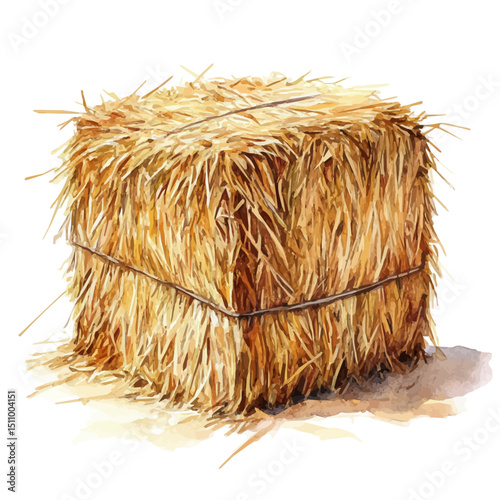 Hay Bale, watercolor vector, high quality, isolated on a white background.