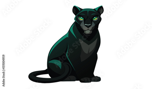 Majestic black panther sitting isolated on white