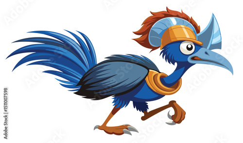 Cartoon cassowary bird wearing a helmet