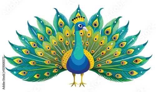 Vibrant peacock with colorful tail feathers