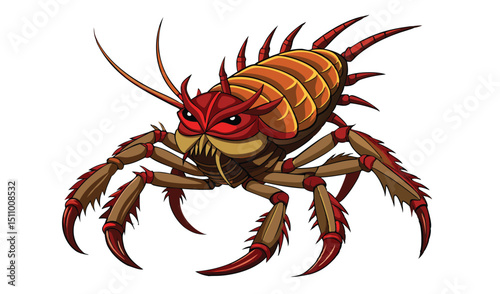Fierce red and brown armored creature illustration