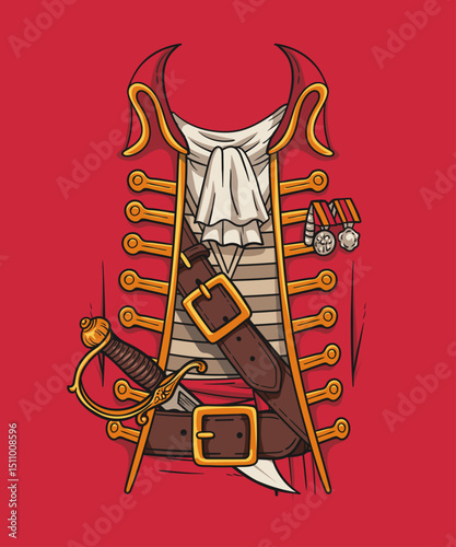 Detailed illustration of a historical pirate or naval captain's uniform