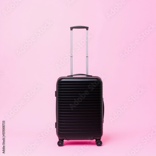 Black Suitcase on Pink, Minimal Travel ,Luggage