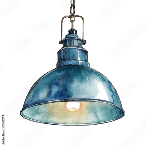 watercolor of Hanging Pendant Light, vector high quality, isolated on a white background.