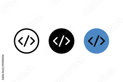 Vector Illustration of Programming Code Symbol in Circular Icons with Different Backgrounds