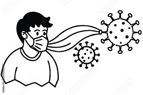 Cartoon vector illustration of a man with a skull and a gun