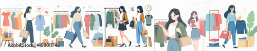 vector of a woman shopping for clothes