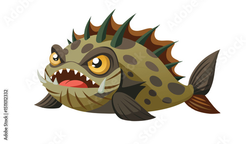 Cartoon angry spiky fish monster illustration