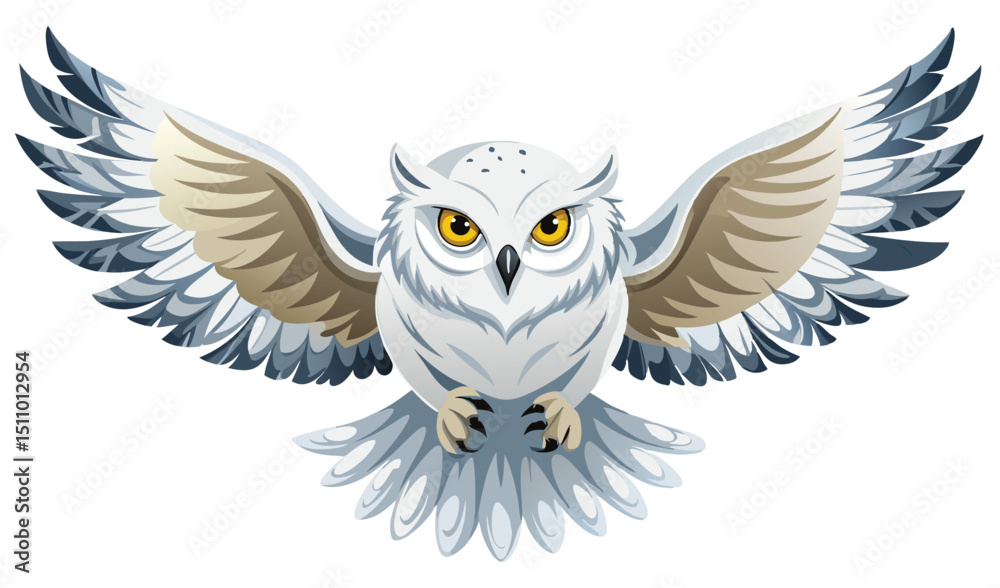 Obraz premium Majestic snowy owl in flight wings spread wide