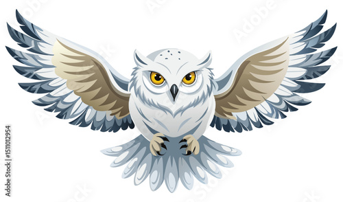 Majestic snowy owl in flight wings spread wide