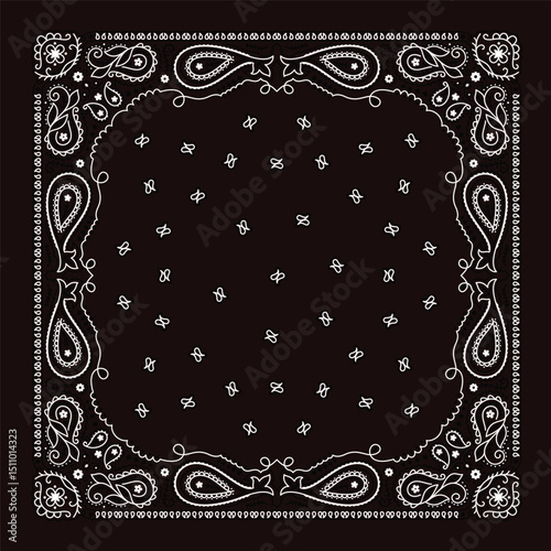 Black  Bandana Print. , paisley motive vectör design