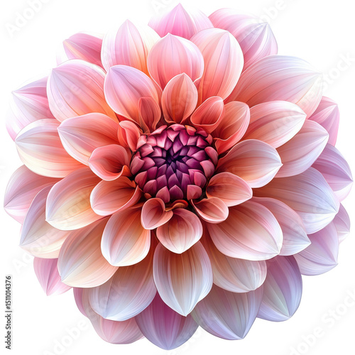 Elegant peach colored dahlia blossom with intricate petal arrangement in full bloom